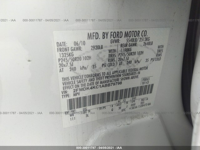 Photo 8 VIN: 2FMDK4KC1ABB79798 - FORD EDGE 