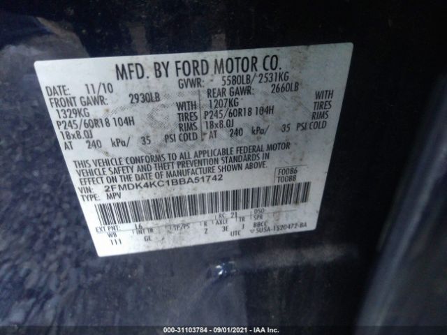 Photo 8 VIN: 2FMDK4KC1BBA51742 - FORD EDGE 