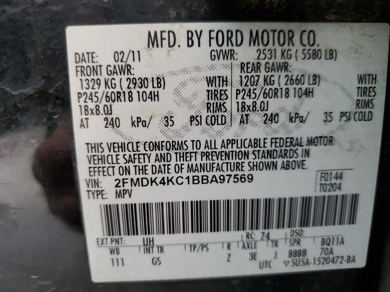 Photo 12 VIN: 2FMDK4KC1BBA97569 - FORD EDGE 