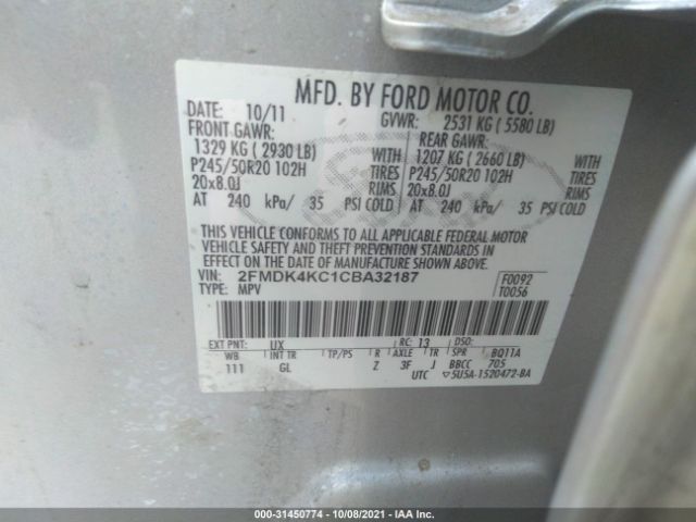 Photo 8 VIN: 2FMDK4KC1CBA32187 - FORD EDGE 