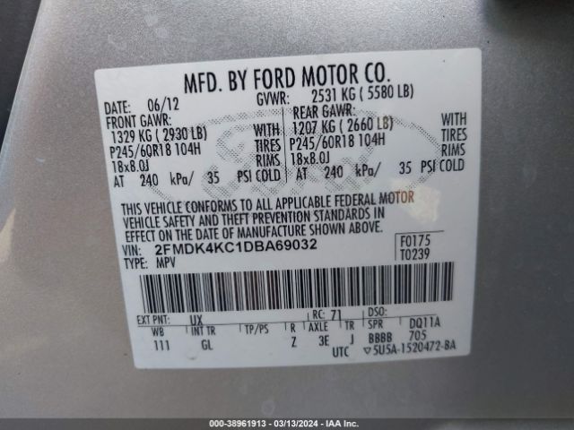 Photo 8 VIN: 2FMDK4KC1DBA69032 - FORD EDGE 