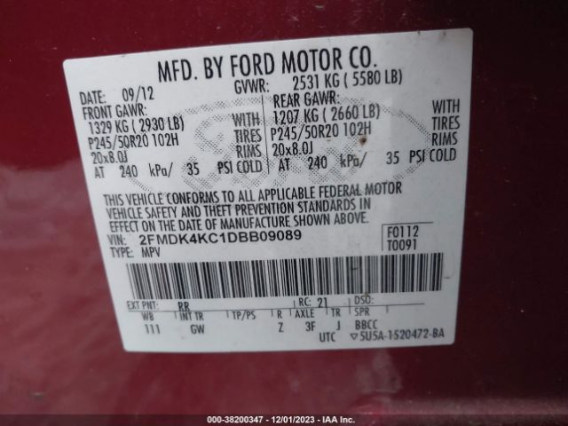 Photo 8 VIN: 2FMDK4KC1DBB09089 - FORD EDGE 