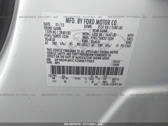 Photo 8 VIN: 2FMDK4KC1DBB77523 - FORD EDGE 