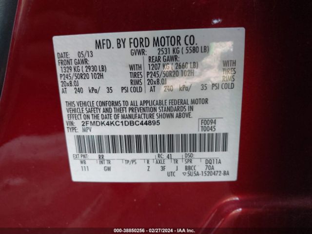 Photo 8 VIN: 2FMDK4KC1DBC44895 - FORD EDGE 