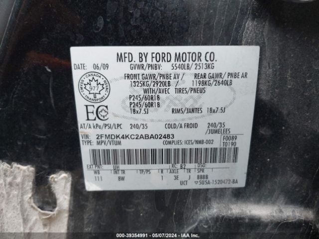 Photo 8 VIN: 2FMDK4KC2ABA02483 - FORD EDGE 