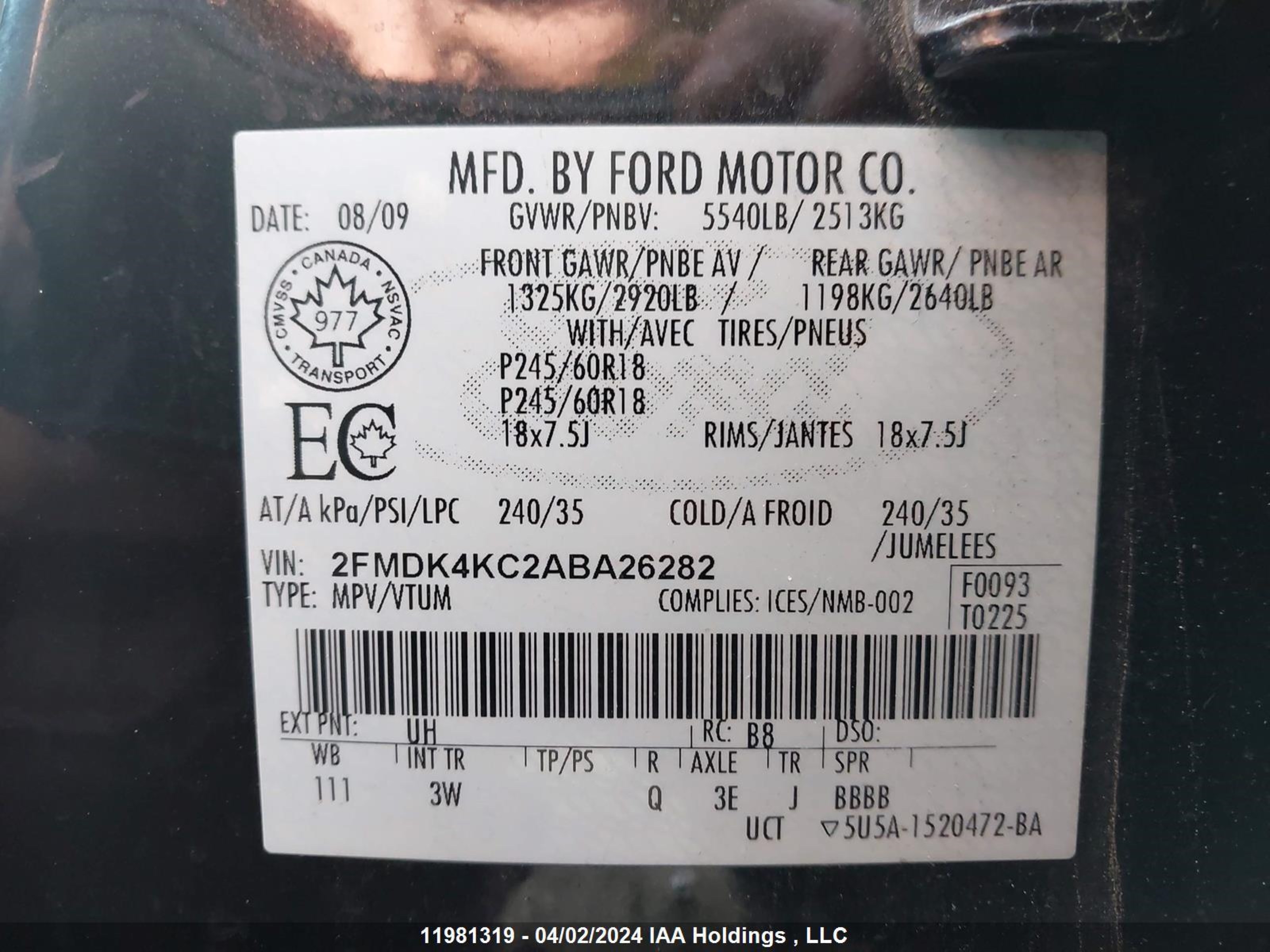 Photo 8 VIN: 2FMDK4KC2ABA26282 - FORD EDGE 