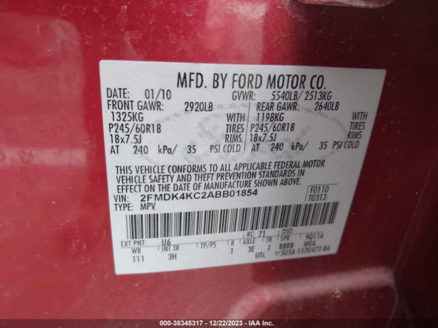 Photo 8 VIN: 2FMDK4KC2ABB01854 - FORD EDGE 