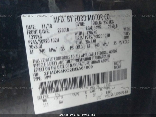 Photo 8 VIN: 2FMDK4KC2BBA61809 - FORD EDGE 