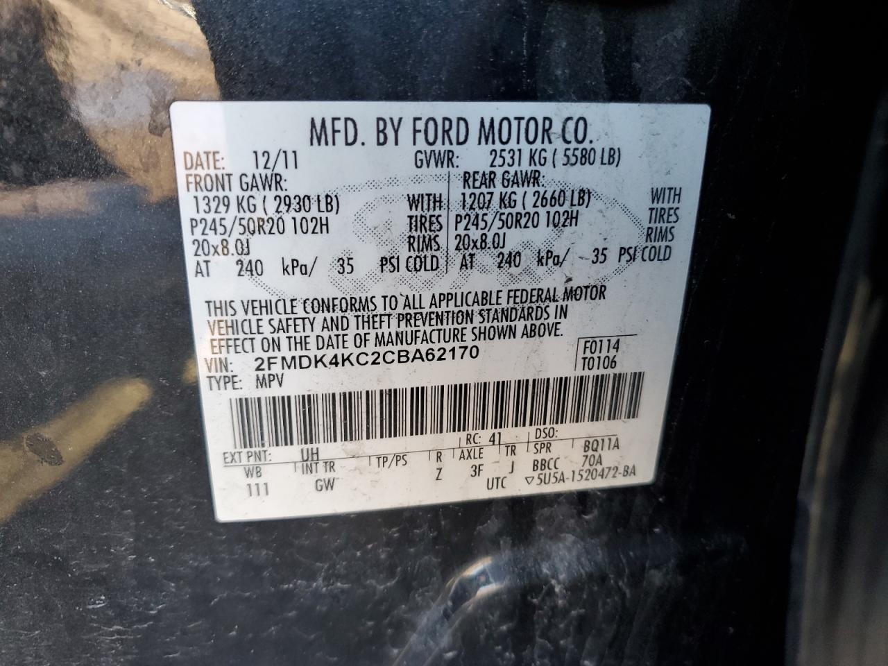 Photo 12 VIN: 2FMDK4KC2CBA62170 - FORD EDGE 