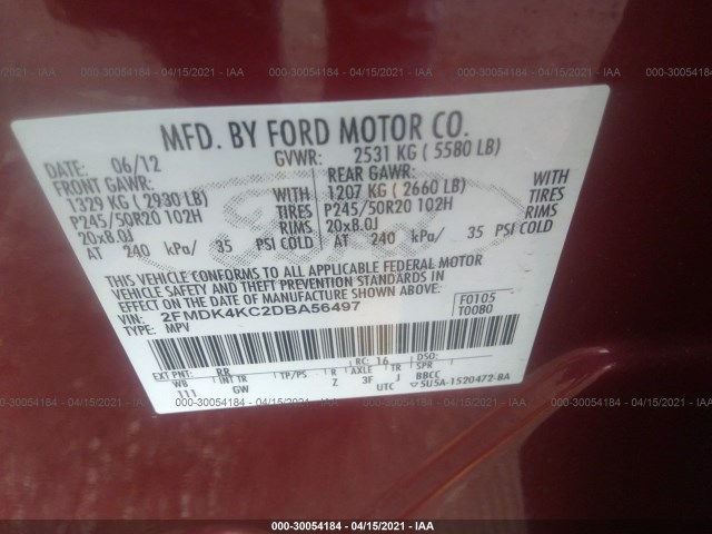 Photo 8 VIN: 2FMDK4KC2DBA56497 - FORD EDGE 