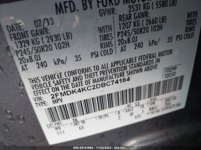 Photo 8 VIN: 2FMDK4KC2DBC74164 - FORD EDGE 