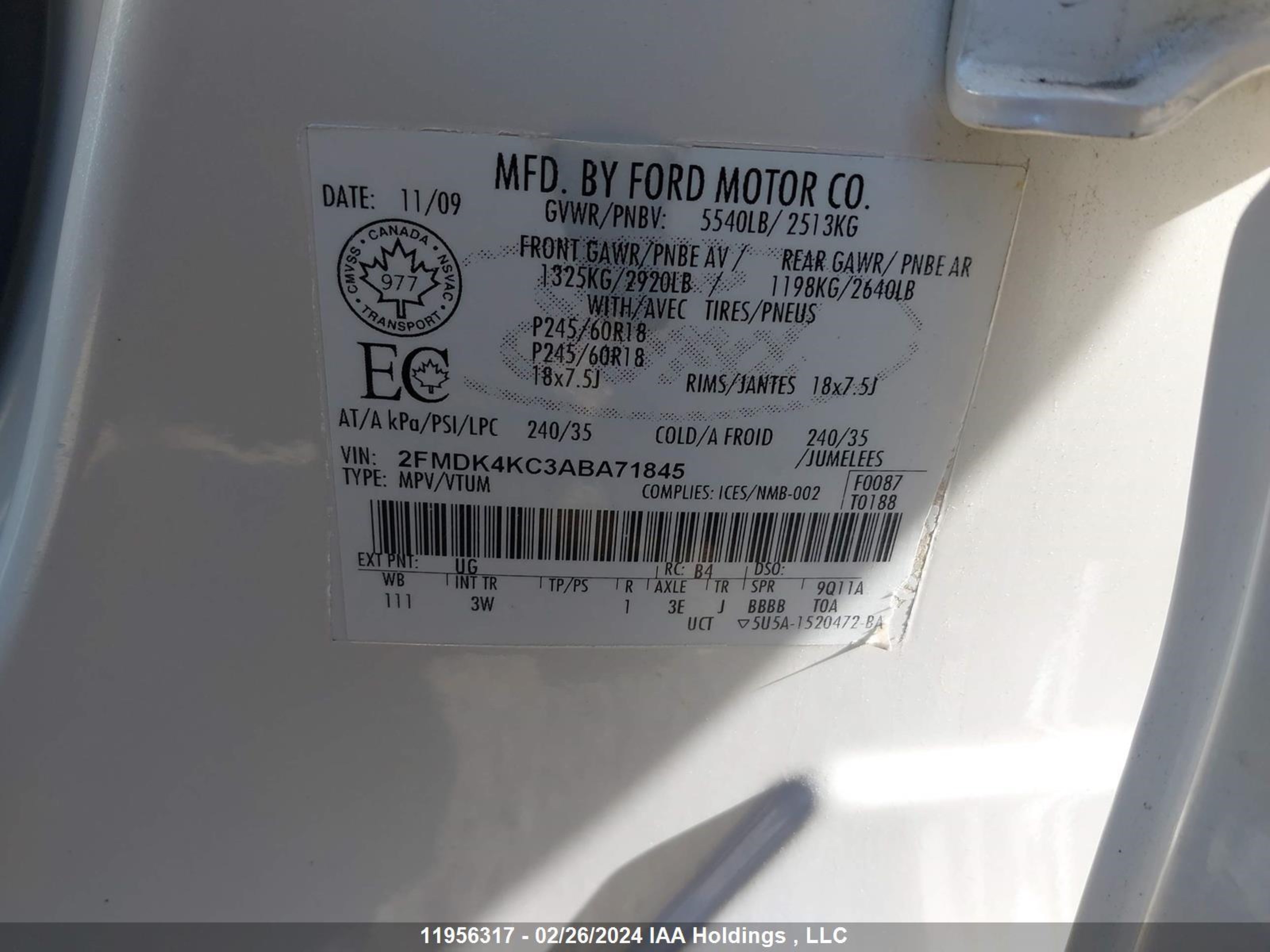 Photo 8 VIN: 2FMDK4KC3ABA71845 - FORD EDGE 