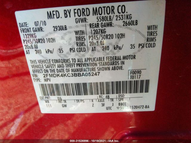 Photo 8 VIN: 2FMDK4KC3BBA05247 - FORD EDGE 