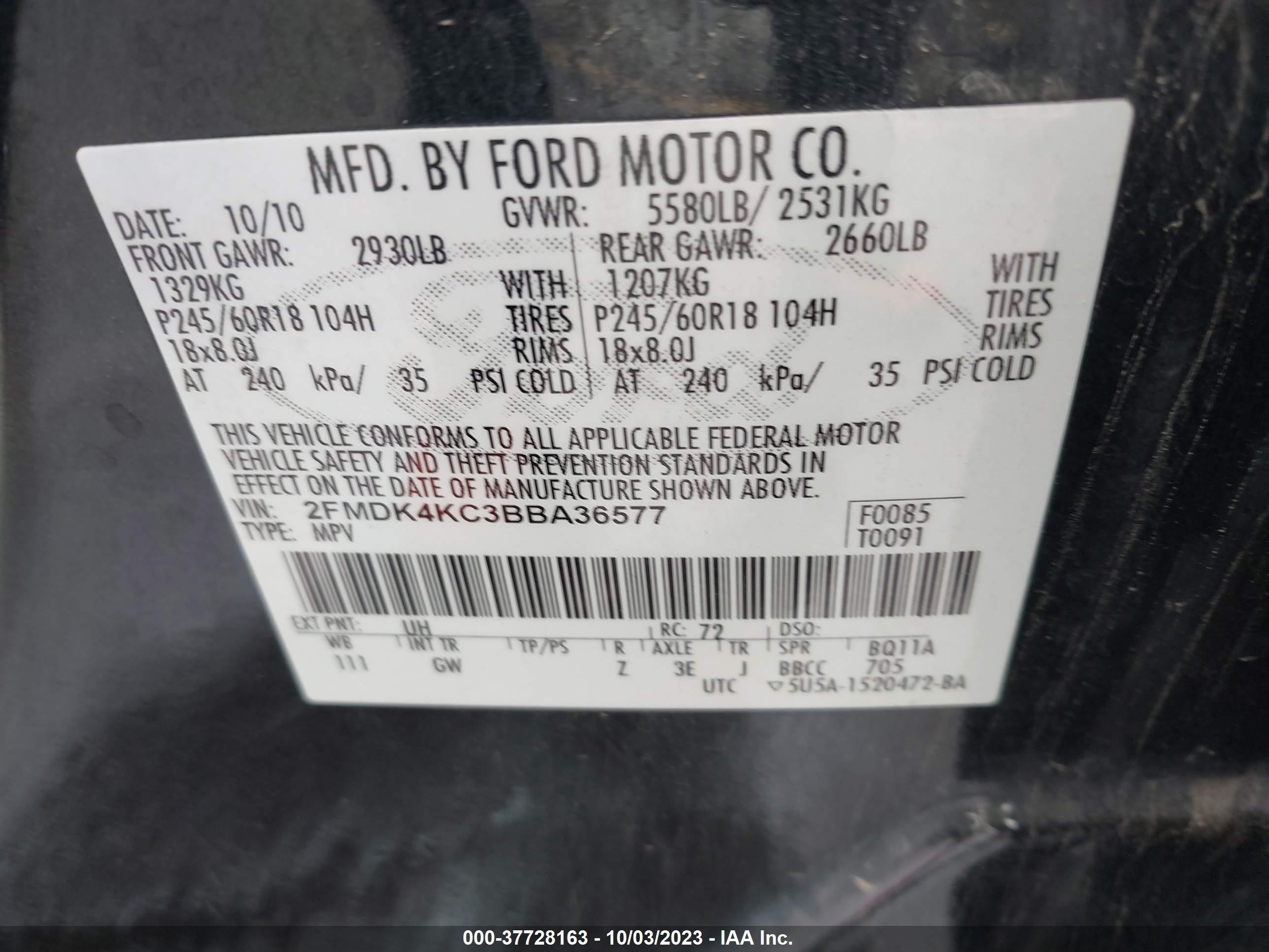 Photo 8 VIN: 2FMDK4KC3BBA36577 - FORD EDGE 