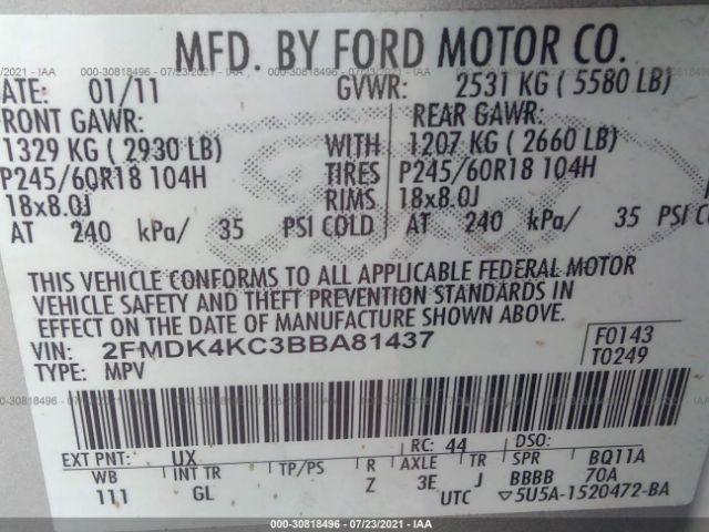 Photo 8 VIN: 2FMDK4KC3BBA81437 - FORD EDGE 