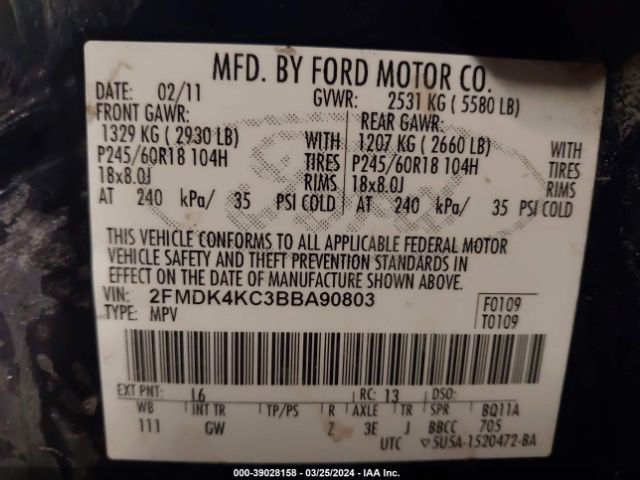 Photo 8 VIN: 2FMDK4KC3BBA90803 - FORD EDGE 