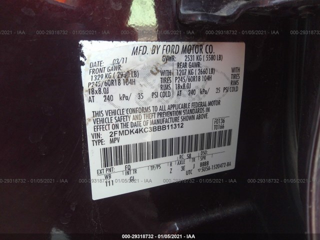 Photo 8 VIN: 2FMDK4KC3BBB11312 - FORD EDGE 