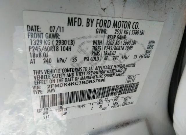 Photo 8 VIN: 2FMDK4KC3BBB57996 - FORD EDGE 