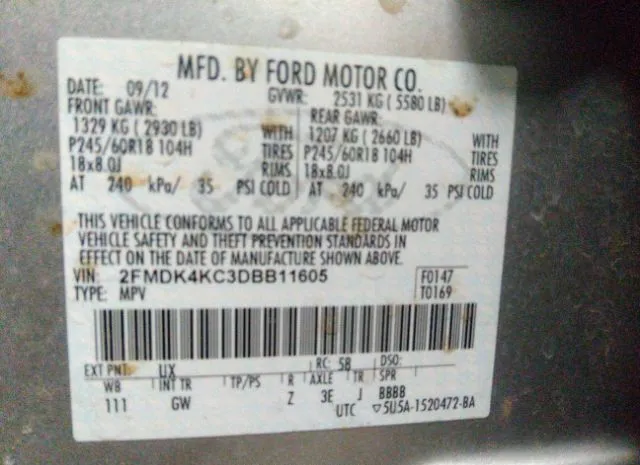 Photo 8 VIN: 2FMDK4KC3DBB11605 - FORD EDGE 