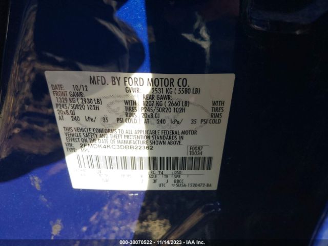 Photo 8 VIN: 2FMDK4KC3DBB22362 - FORD EDGE 