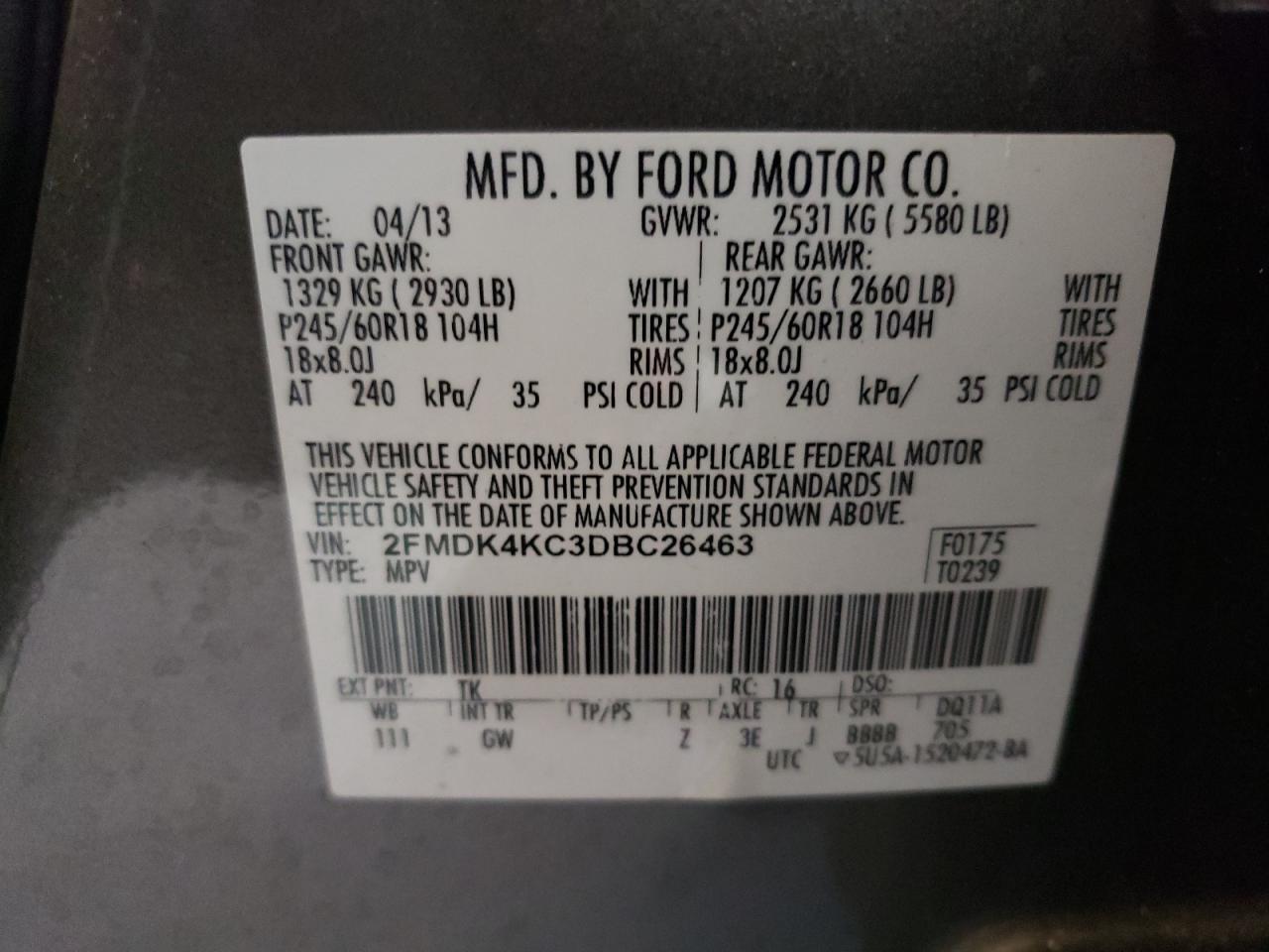 Photo 12 VIN: 2FMDK4KC3DBC26463 - FORD EDGE 