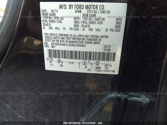 Photo 8 VIN: 2FMDK4KC3DBC50083 - FORD EDGE 