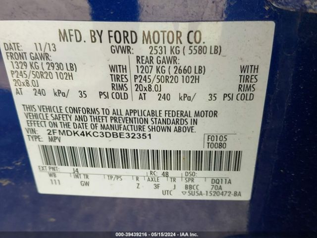 Photo 8 VIN: 2FMDK4KC3DBE32351 - FORD EDGE 