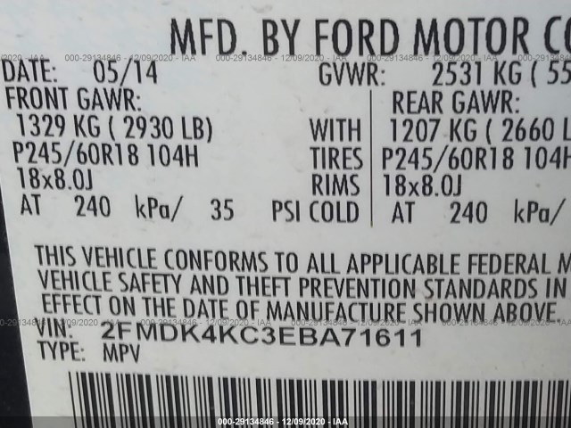 Photo 8 VIN: 2FMDK4KC3EBA71611 - FORD EDGE 