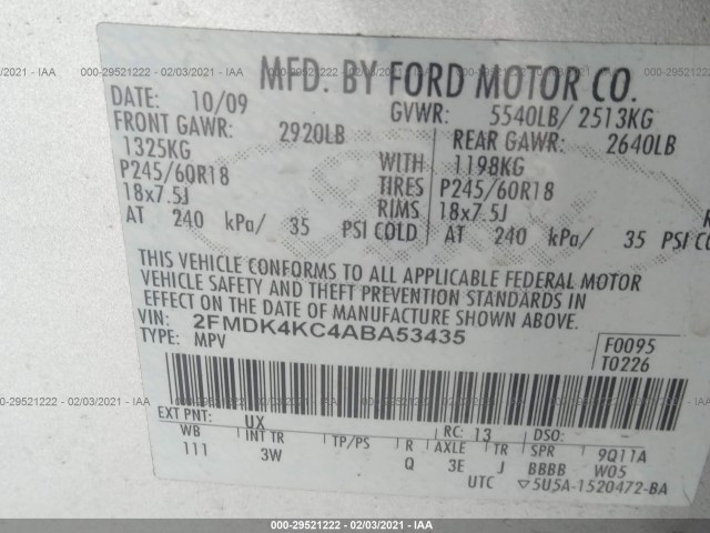 Photo 8 VIN: 2FMDK4KC4ABA53435 - FORD EDGE 