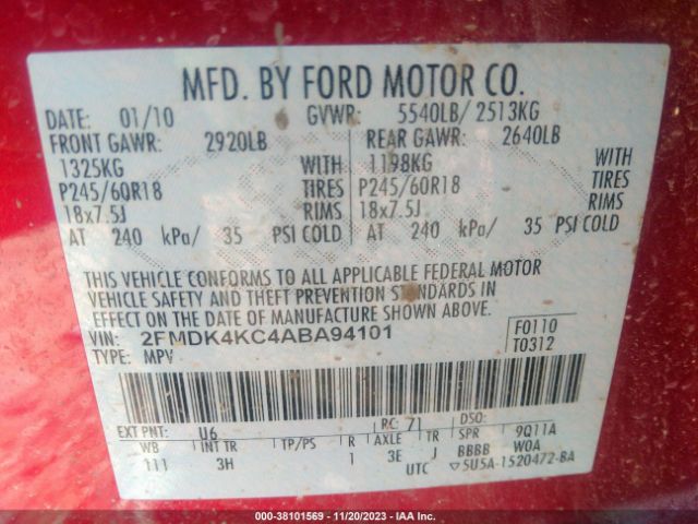 Photo 8 VIN: 2FMDK4KC4ABA94101 - FORD EDGE 