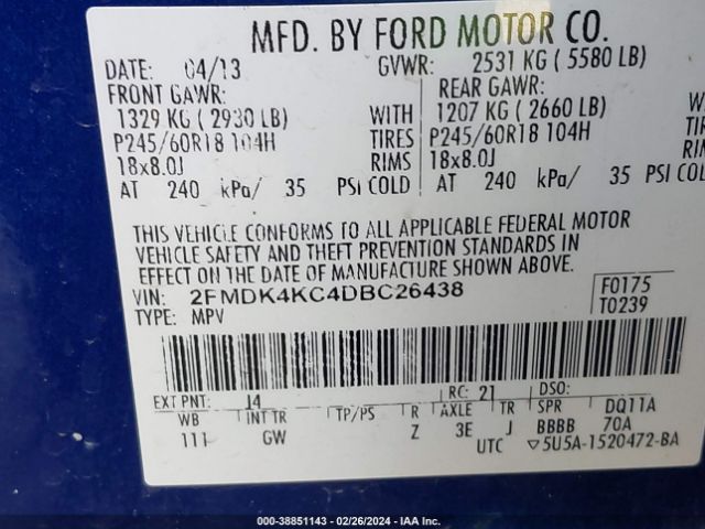 Photo 8 VIN: 2FMDK4KC4DBC26438 - FORD EDGE 