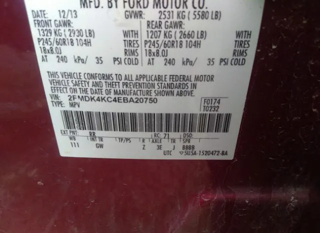 Photo 8 VIN: 2FMDK4KC4EBA20750 - FORD EDGE 