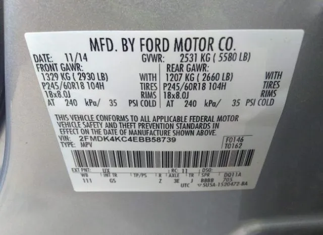 Photo 8 VIN: 2FMDK4KC4EBB58739 - FORD EDGE 