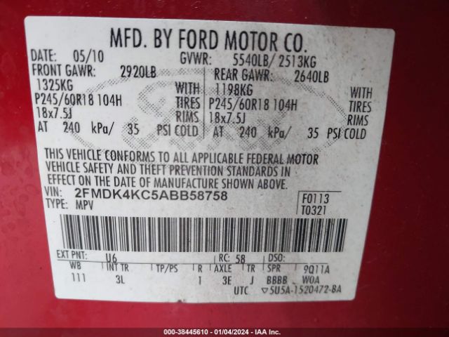 Photo 8 VIN: 2FMDK4KC5ABB58758 - FORD EDGE 