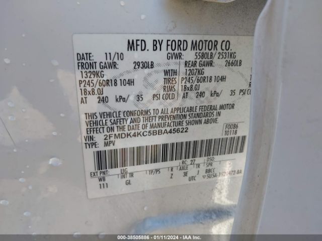 Photo 8 VIN: 2FMDK4KC5BBA45622 - FORD EDGE 