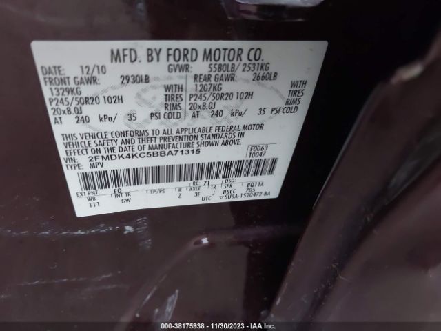 Photo 8 VIN: 2FMDK4KC5BBA71315 - FORD EDGE 