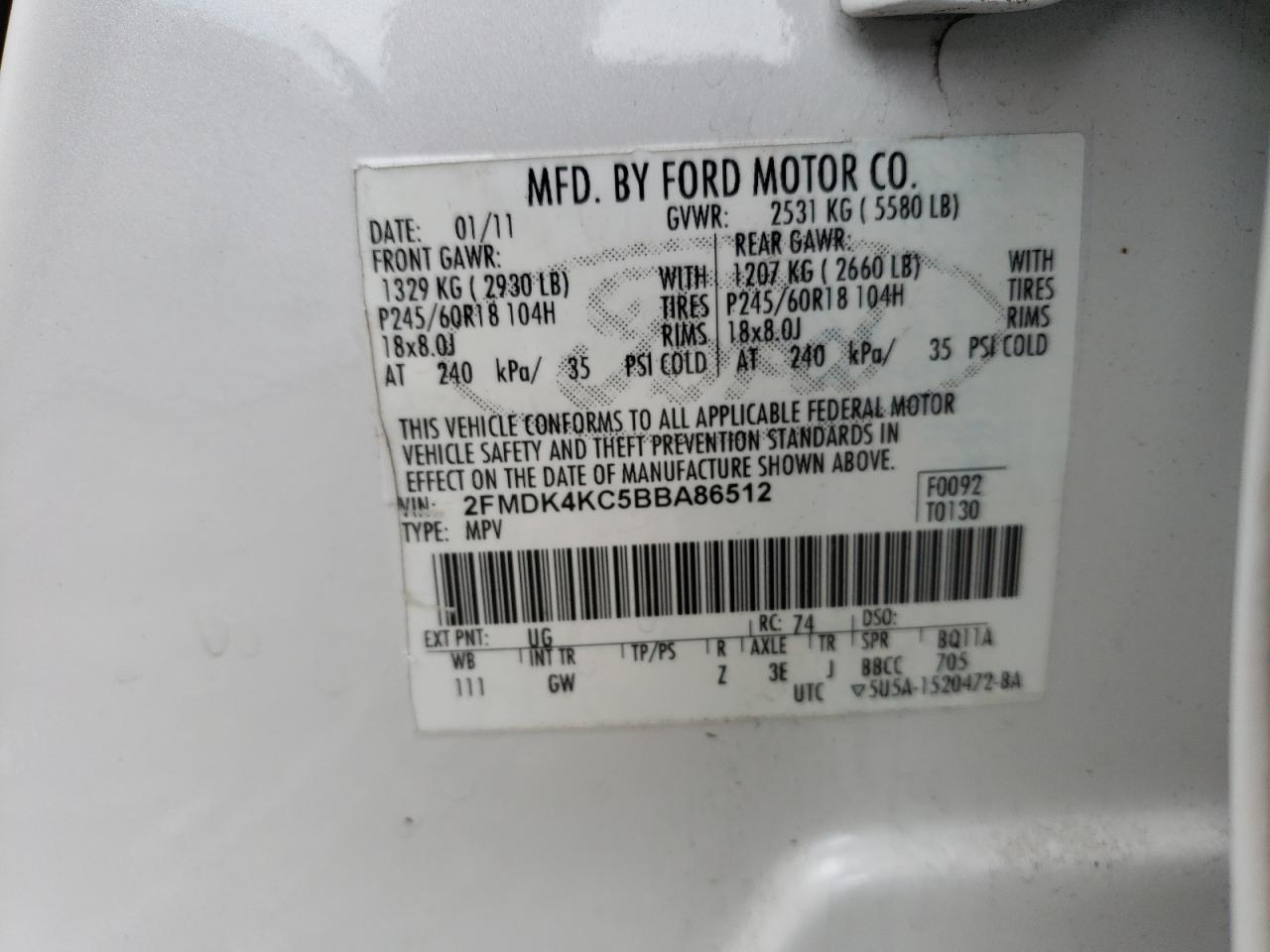 Photo 12 VIN: 2FMDK4KC5BBA86512 - FORD EDGE 