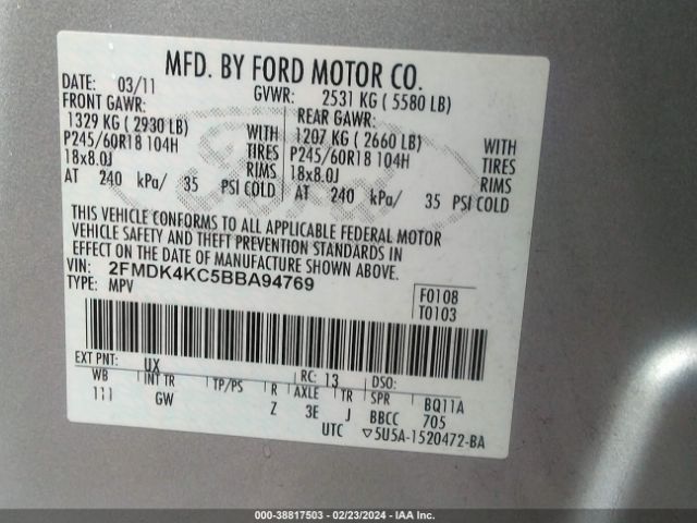 Photo 8 VIN: 2FMDK4KC5BBA94769 - FORD EDGE 