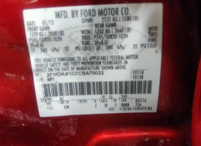 Photo 8 VIN: 2FMDK4KC5CBA70022 - FORD EDGE 