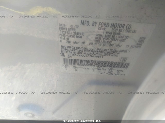 Photo 8 VIN: 2FMDK4KC5CBA78511 - FORD EDGE 