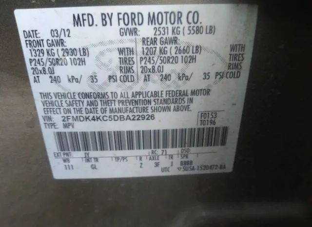 Photo 8 VIN: 2FMDK4KC5DBA22926 - FORD EDGE 