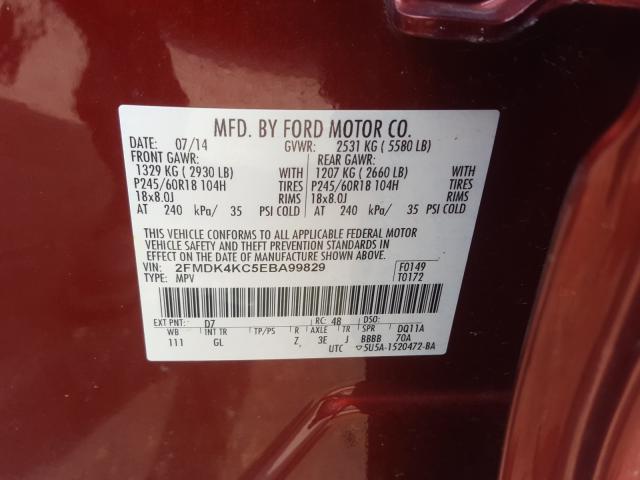 Photo 9 VIN: 2FMDK4KC5EBA99829 - FORD EDGE LIMIT 