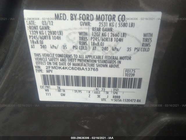 Photo 8 VIN: 2FMDK4KC6DBA13765 - FORD EDGE 