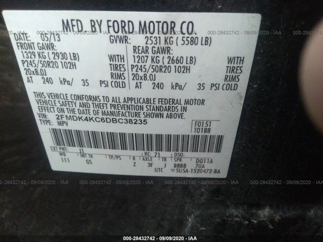 Photo 8 VIN: 2FMDK4KC6DBC38235 - FORD EDGE 