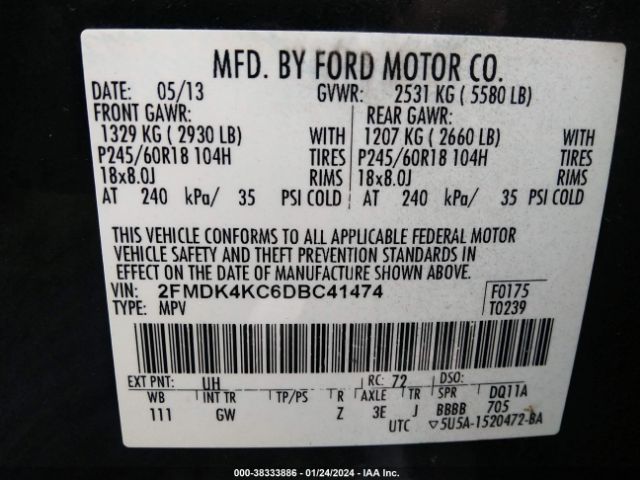 Photo 8 VIN: 2FMDK4KC6DBC41474 - FORD EDGE 