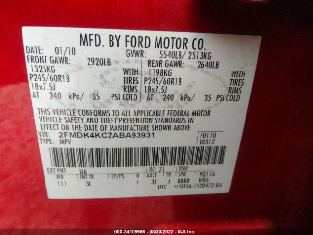 Photo 8 VIN: 2FMDK4KC7ABA93931 - FORD EDGE 