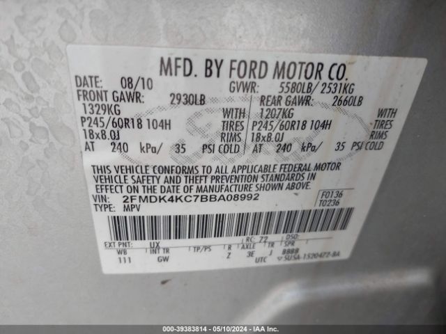 Photo 8 VIN: 2FMDK4KC7BBA08992 - FORD EDGE 