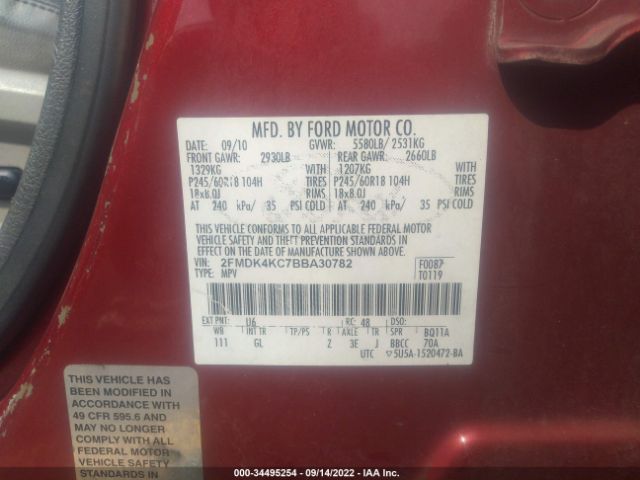 Photo 8 VIN: 2FMDK4KC7BBA30782 - FORD EDGE 