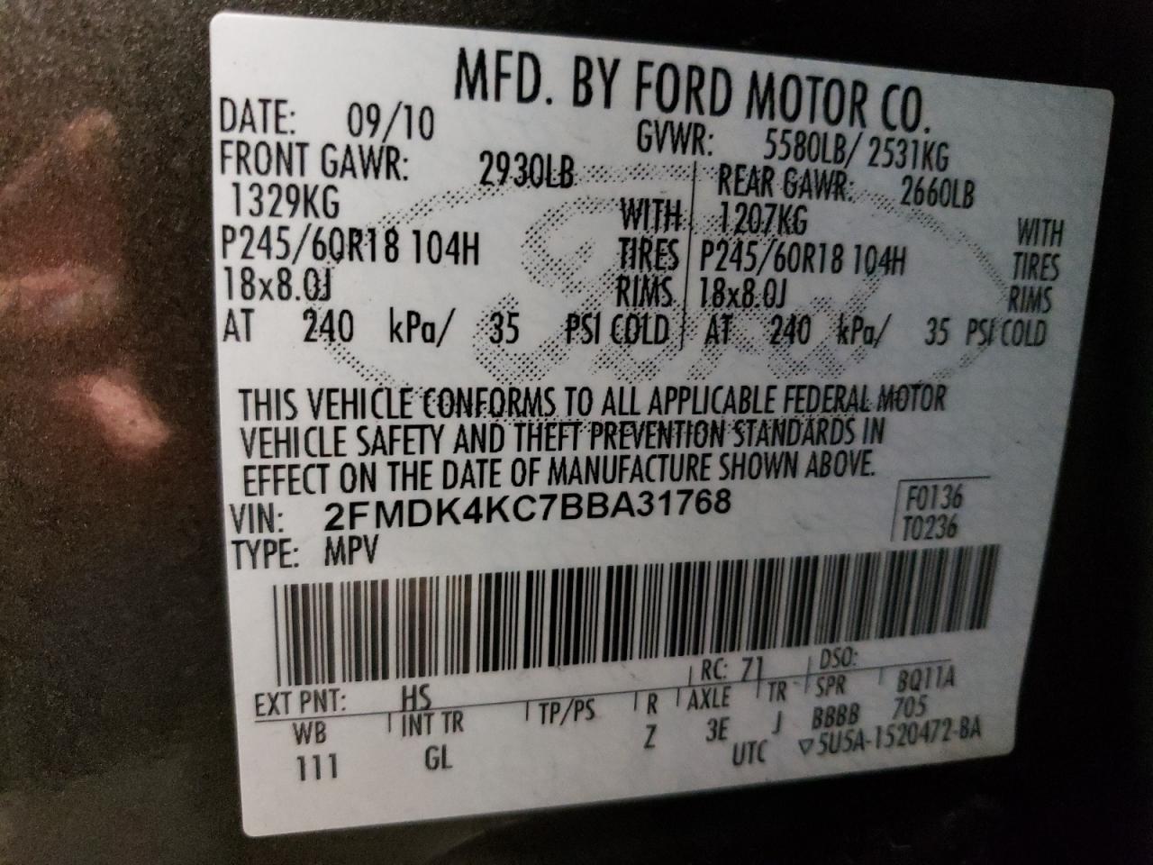 Photo 12 VIN: 2FMDK4KC7BBA31768 - FORD EDGE 