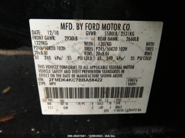 Photo 8 VIN: 2FMDK4KC7BBA58422 - FORD EDGE 